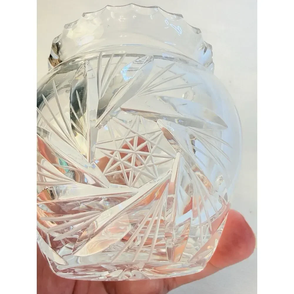 Vtg Cut Crystal Jam, Honey Jar W/ Glass Spoon Scalloped Lid